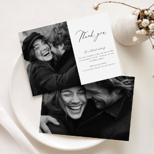 Minimalist Modern Script Photo Wedding Thank You Card