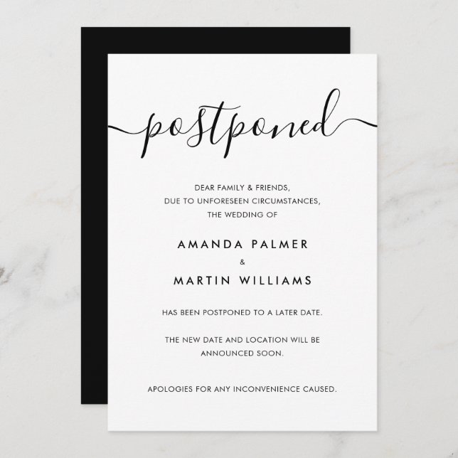 Minimalist Modern Script Postponed Wedding Invitation (Front/Back)