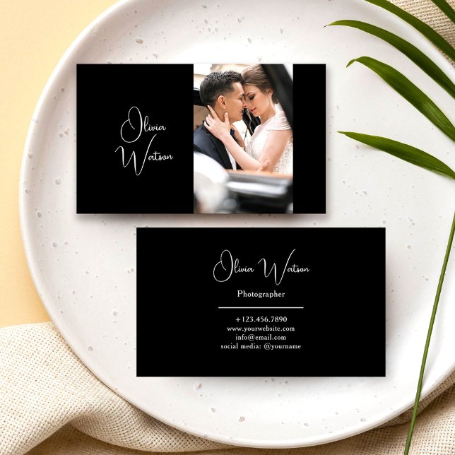 Minimalist Modern Script Professional Photographer Business Card (Creator Uploaded)