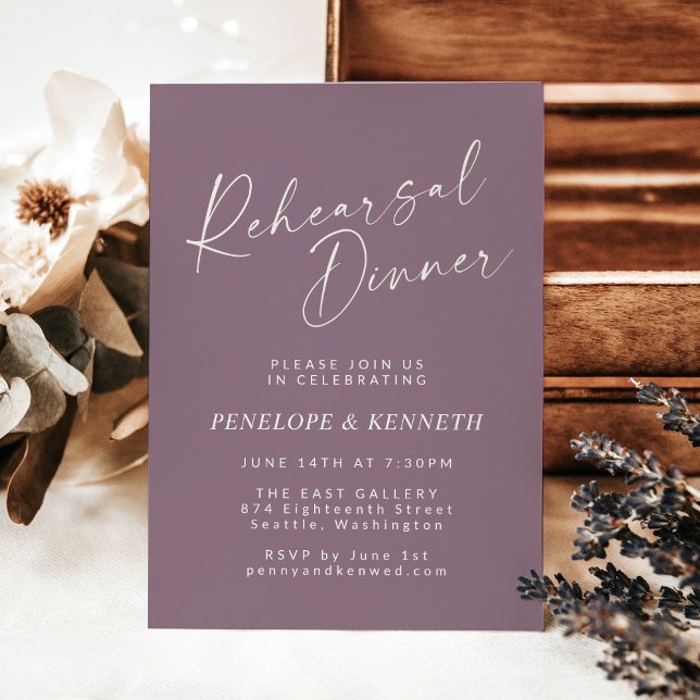 Minimalist Modern Script Purple Rehearsal Dinner  Invitation (Creator Uploaded)