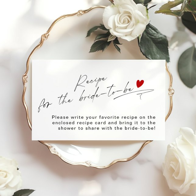 Minimalist modern script red heart Recipe Enclosure Card (Creator Uploaded)
