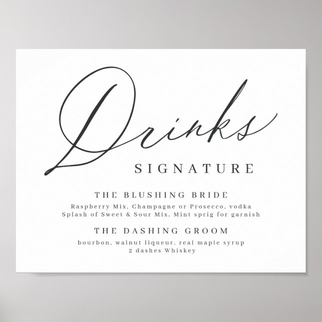Minimalist modern script signature drinks sign (Front)