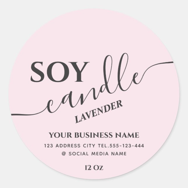 Minimalist modern script soy candle  classic round sticker (Front)