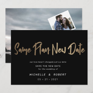 minimalist modern script two photo change the date invitation