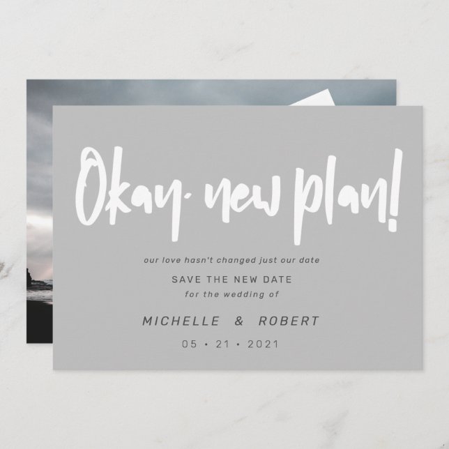 minimalist modern script two photo save the date invitation (Front/Back)