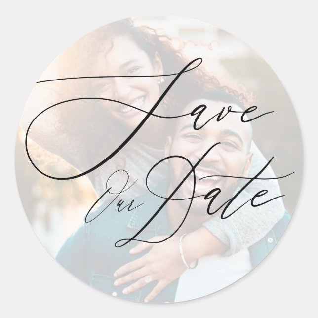 Minimalist Modern Script Typography Save Our Date  Classic Round Sticker (Front)