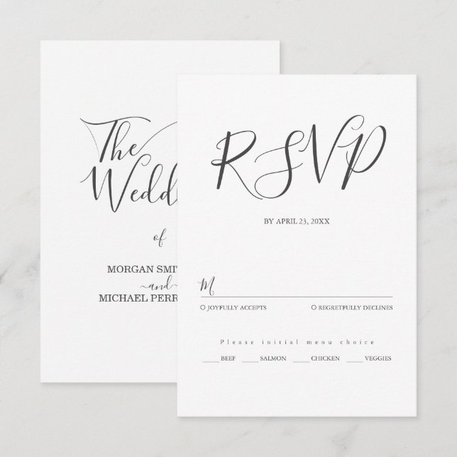 Minimalist modern script typography wedding RSVP card (Front/Back)