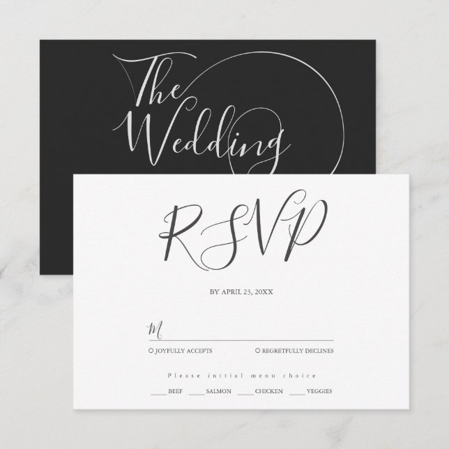 Minimalist modern script typography wedding RSVP card (Front/Back)