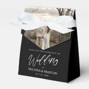 Minimalist Modern Script Wedding Black Photo Favour Box