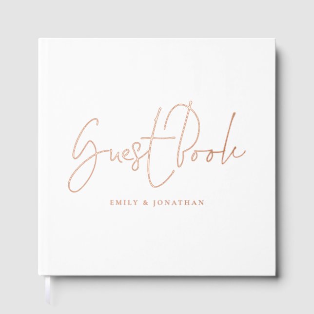 Minimalist Modern Script Wedding Guest Book (Front)