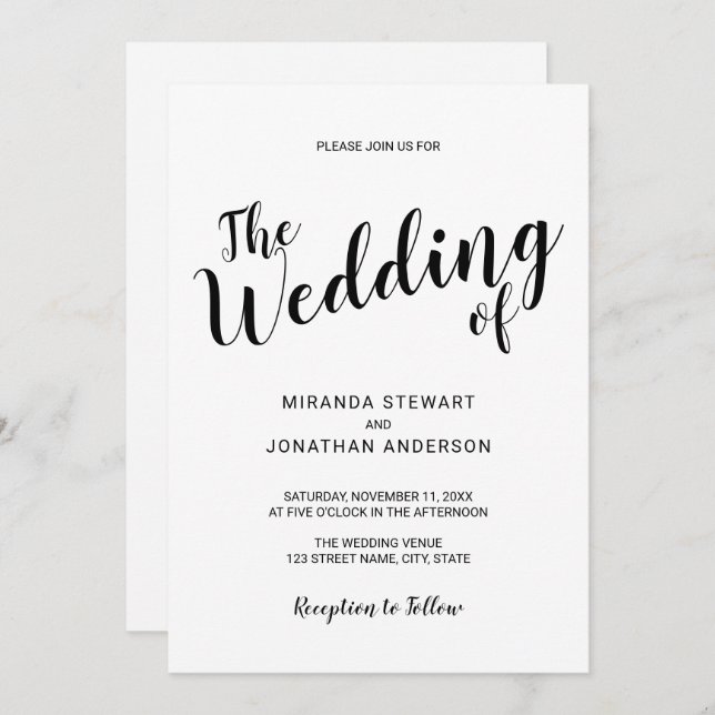 Minimalist Modern Script Wedding Invitation (Front/Back)