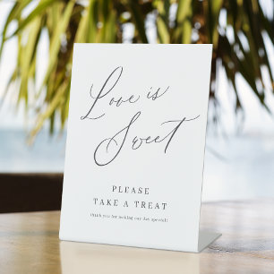 Minimalist modern script wedding love is sweet pos pedestal sign