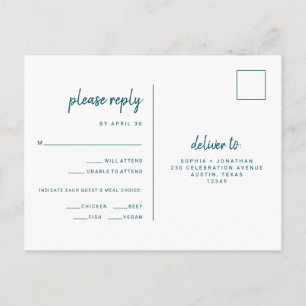 Minimalist Modern Script Wedding Meal Choice RSVP Postcard