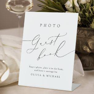 Minimalist Modern Script Wedding Photo Guest Book Pedestal Sign