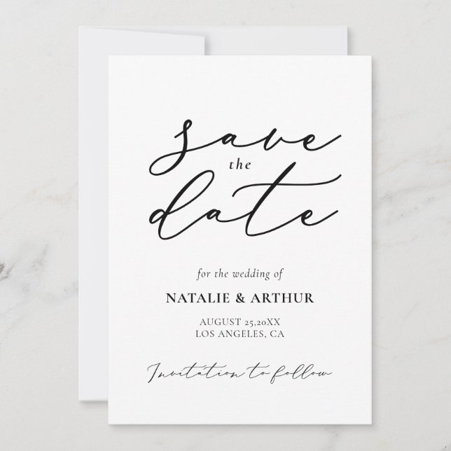 Minimalist Modern Script Wedding Save The Date (Front)