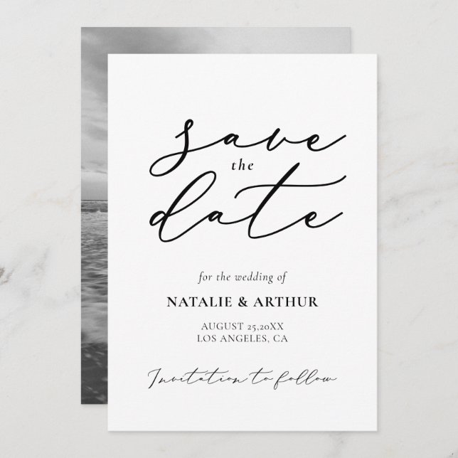 Minimalist Modern Script Wedding Save The Date (Front/Back)