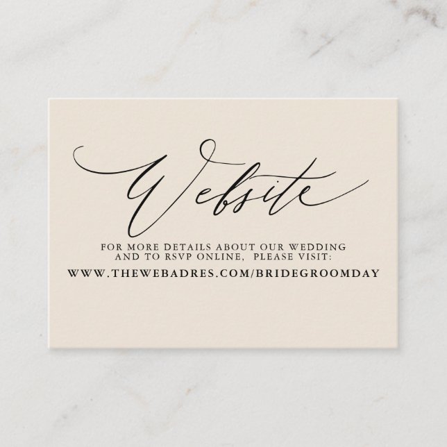 Minimalist Modern Script Wedding Website Card (Front)