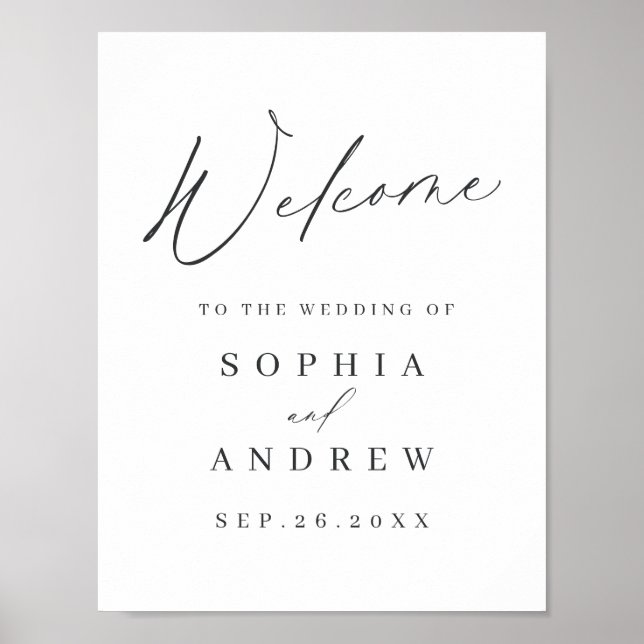 Minimalist modern script wedding welcome sign (Front)