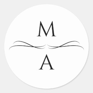 Minimalist Modern Simple Black and White Initials Classic Round Sticker