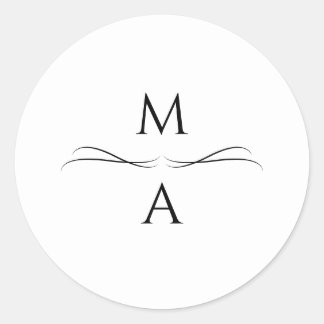 Minimalist Modern Simple Black and White Initials Classic Round Sticker