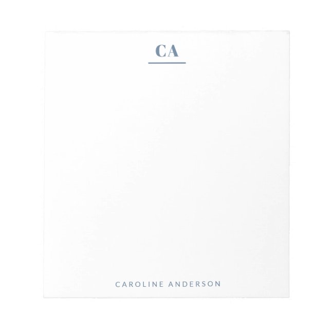 Minimalist Modern Simple Blue Monogram Personal  Notepad (Front)