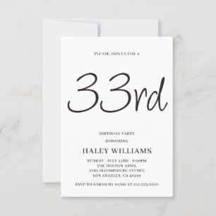 Minimalist Modern Simple Calligraphy 33rd Birthday Invitation