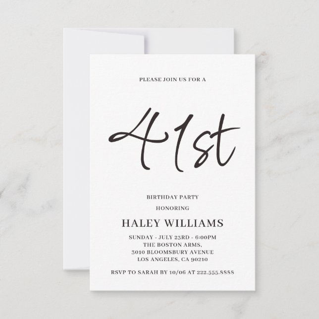 Minimalist Modern Simple Calligraphy 41st Birthday Invitation (Front)