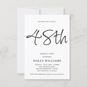 Minimalist Modern Simple Calligraphy 48th Birthday Invitation