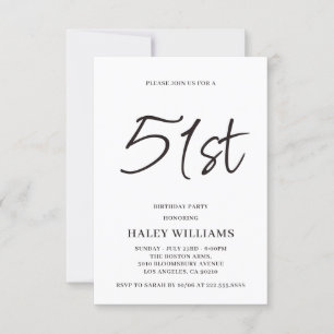 Minimalist Modern Simple Calligraphy 51st Birthday Invitation