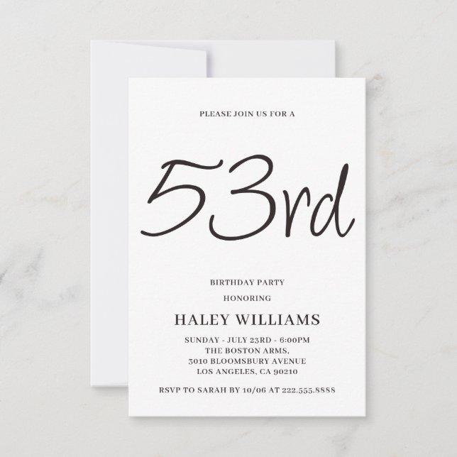 Minimalist Modern Simple Calligraphy 53rd Birthday Invitation (Front)