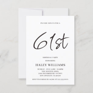 Minimalist Modern Simple Calligraphy 61st Birthday Invitation