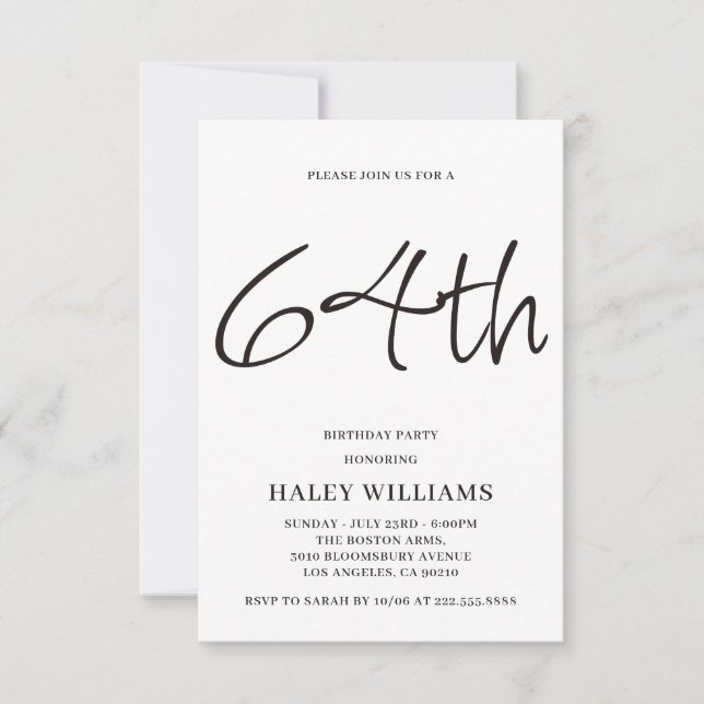 Minimalist Modern Simple Calligraphy 64th Birthday Invitation (Front)