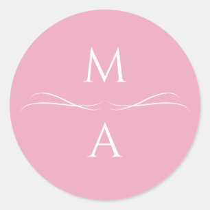 Minimalist Modern Simple Dusty Rose Pink Initials Classic Round Sticker