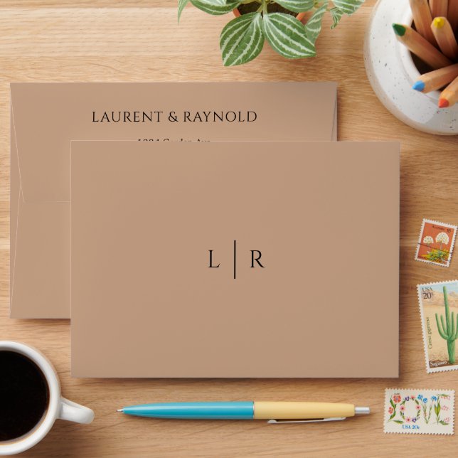 Minimalist Modern Simple Elegant Tan Wedding Envelope (Desk)