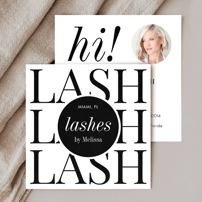 Minimalist Modern Simple Lashes Salon Photo Square Business Card (Minimalist lashes business cards with photo - perfect for lash techs & lash salons or boutiques)