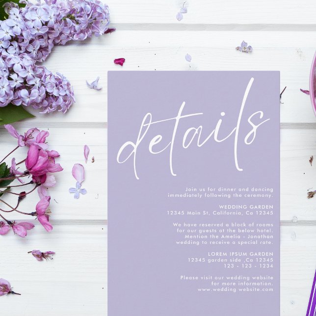 Minimalist modern  simple Lavender wedding details Enclosure Card (Creator Uploaded)