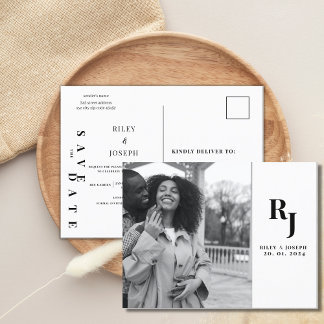 Minimalist modern simple photo save the date postcard