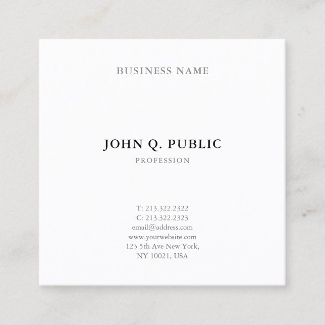 Minimalist Modern Simple Professional Elegant Chic Square Business Card (Front)