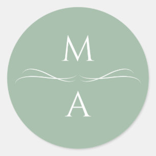 Minimalist Modern Simple Sage Green Initials Classic Round Sticker