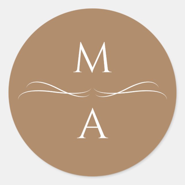 Minimalist Modern Simple Terracotta Brown Initials Classic Round Sticker (Front)