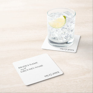 Minimalist Modern Simple Wedding Place Card Square Paper Coaster