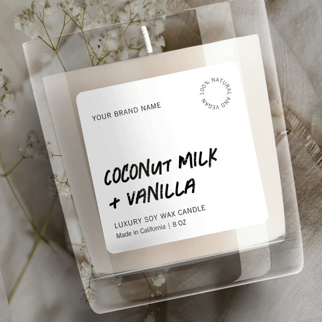 Minimalist Modern Soy Candle Product Square Label (Simple rustic square product label design featuring distressed handwritten font and minimal layout)
