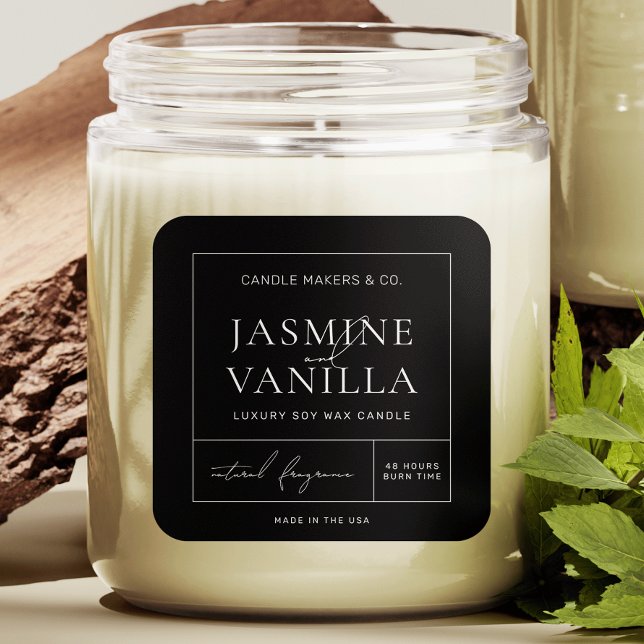 Minimalist Modern Soy Candle Square Label Black (Modern black and white apothecary design product label design)