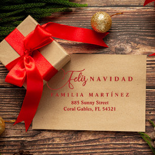 Minimalist Modern Spanish Feliz Navidad Address Rubber Stamp