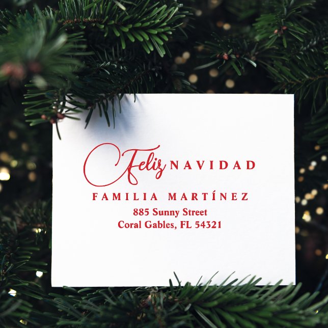 Minimalist Modern Spanish Feliz Navidad Address Self-inking Stamp (Minimalist Modern Spanish Feliz Navidad Family Address self-inking stamp.)