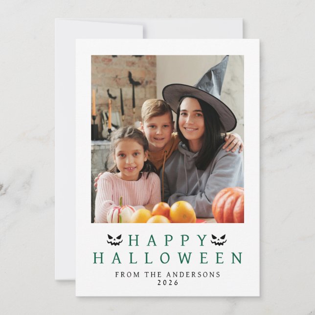 Minimalist Modern Spooky Happy Halloween 1 Photo Holiday Card (Front)