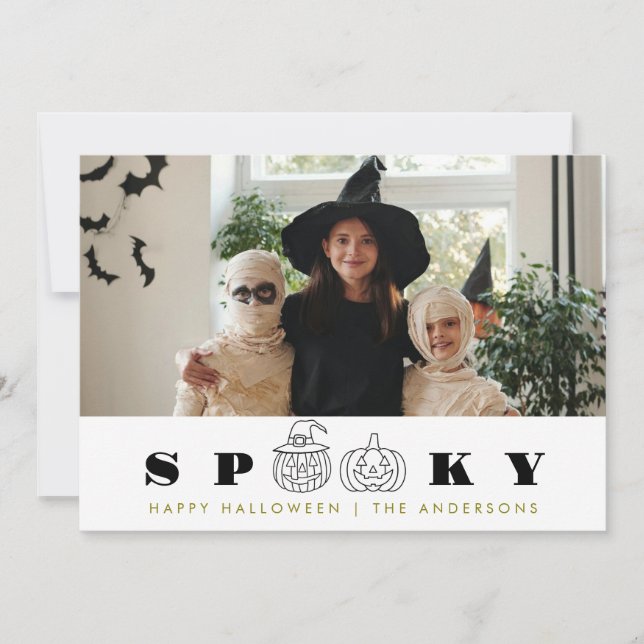 Minimalist Modern Spooky Happy Halloween 1 Photo Holiday Card (Front)