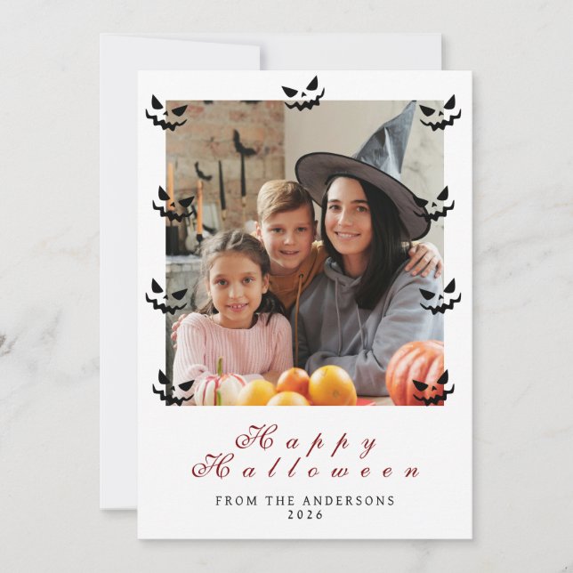 Minimalist Modern Spooky Happy Halloween 1 Photo Holiday Card (Front)