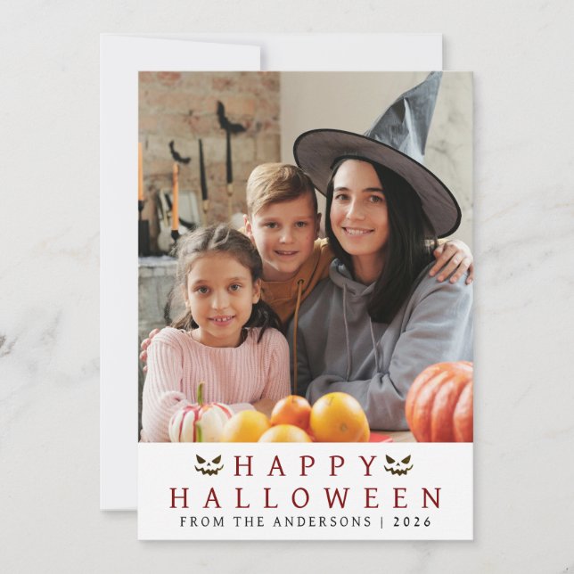 Minimalist Modern Spooky Happy Halloween 1 Photo Holiday Card (Front)