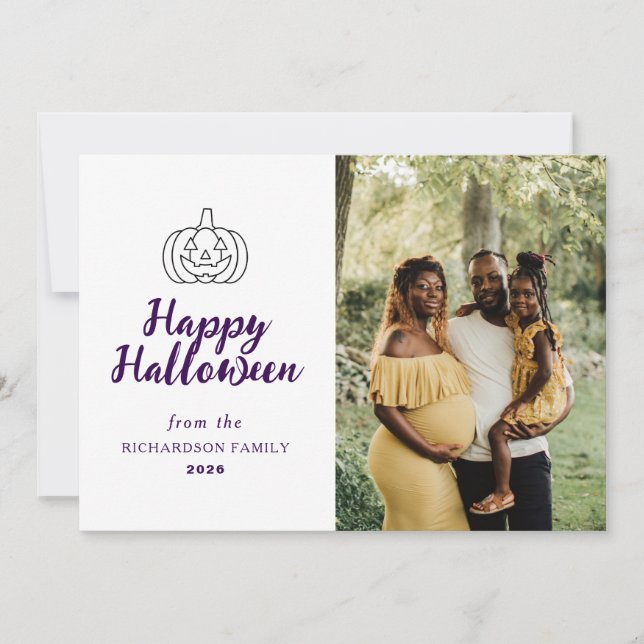 Minimalist Modern Spooky Happy Halloween 1 Photo Holiday Card (Front)